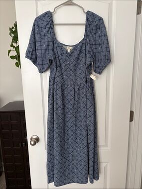 a.n.a Blue Printed Puff-Sleeve Dress